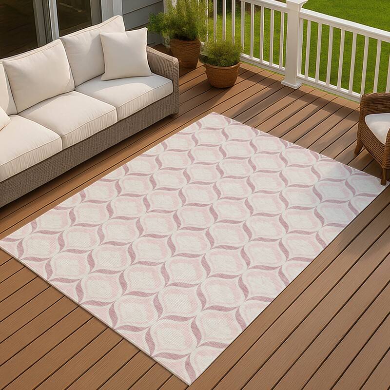 Machine Washable Indoor/ Outdoor Modern Trellis Chantille Rug - Pink - 10' x 14'