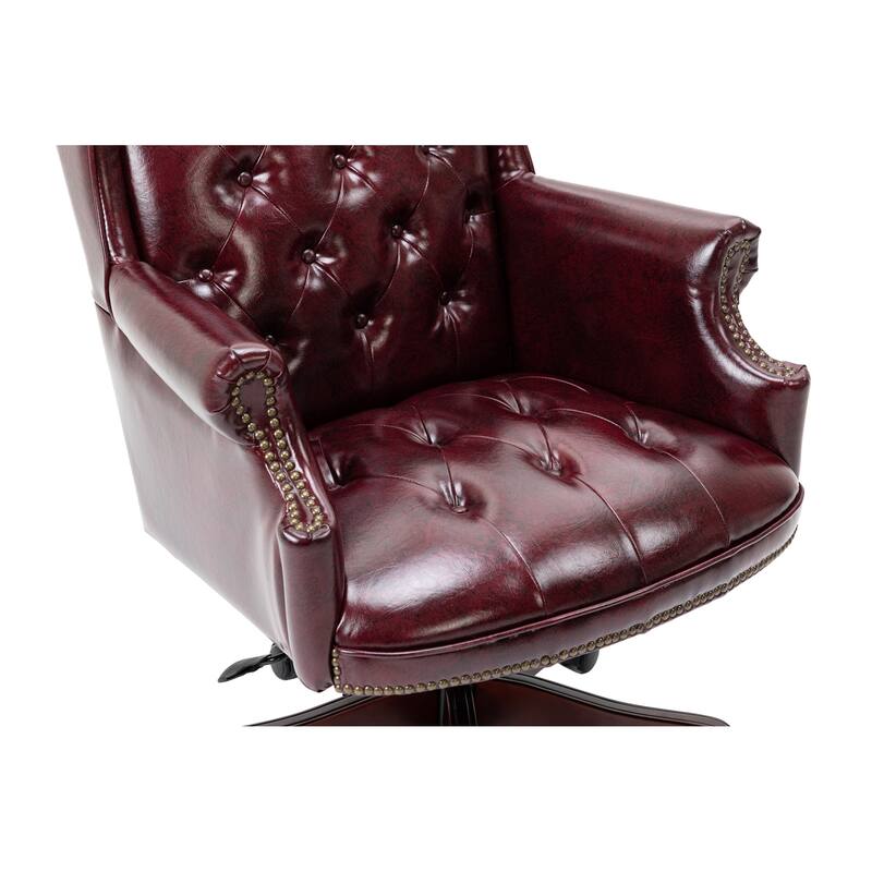 High Back Reclining Office Chair PU Leather Office Chair with Thick Cushioned Seat Back and Casters, for Office, Burgundy