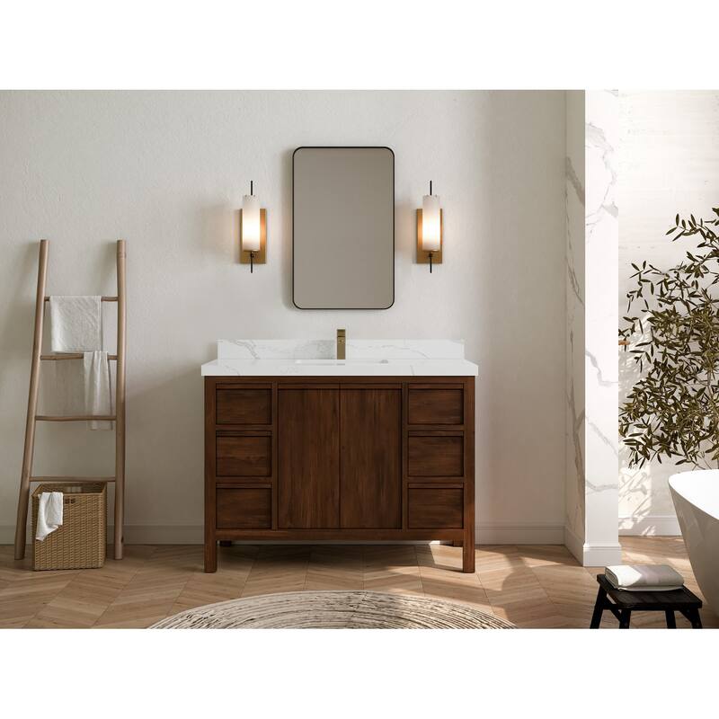 Willow Collections 48 in. W x 22 in. D Elizabeth Solid Teak Single Sink Bathroom Vanity with Countertop