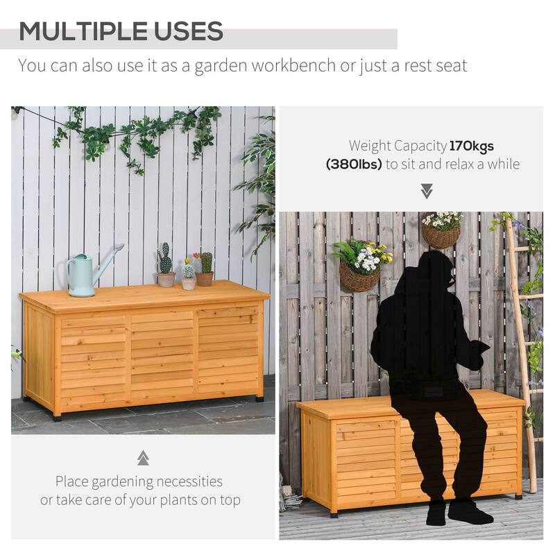 Outsunny 50" x 22" Wooden Outdoor Storage Deck Box with Large Open Space, Aerating Gap & Weather-Fighting Finish
