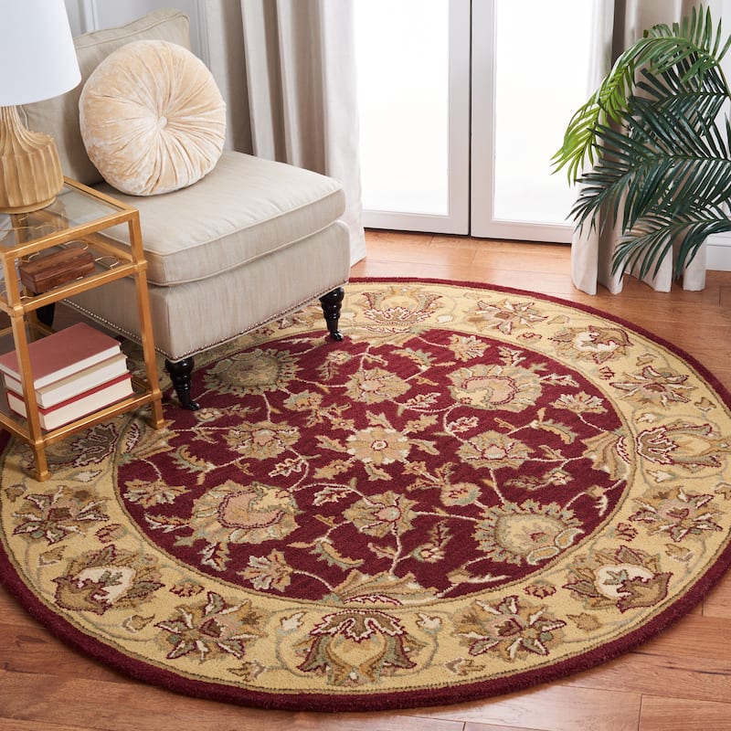 SAFAVIEH Handmade Heritage Kimono Traditional Oriental Wool Rug - 6' Round - Red/Gold