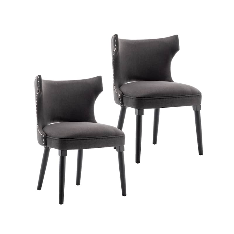 Porthos Home Fabio Fabric Wingback Dining Chairs with Rubberwood Legs, Set of 2 - Dark Grey