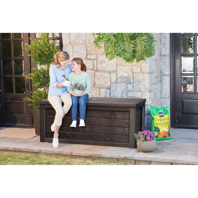 Keter Eastwood 150 Gallon Durable Resin Outdoor Storage Deck Box For Furniture and Supplies, Brown