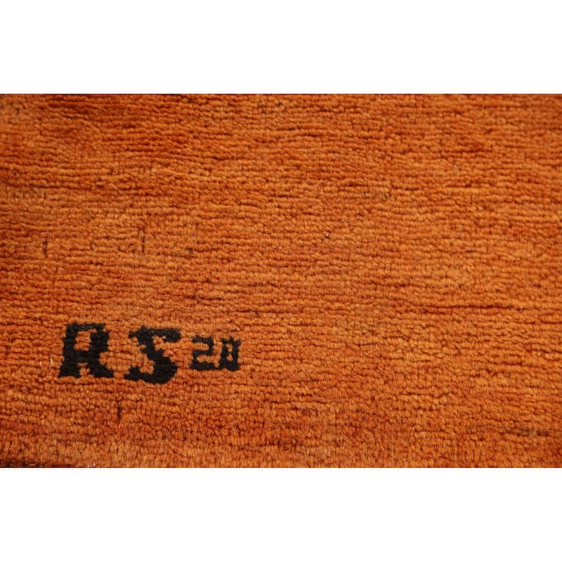 Contemporary Gabbeh Oriental Foyer Rug Hand-Knotted Orange Wool Carpet - 3'2"x 4'11"