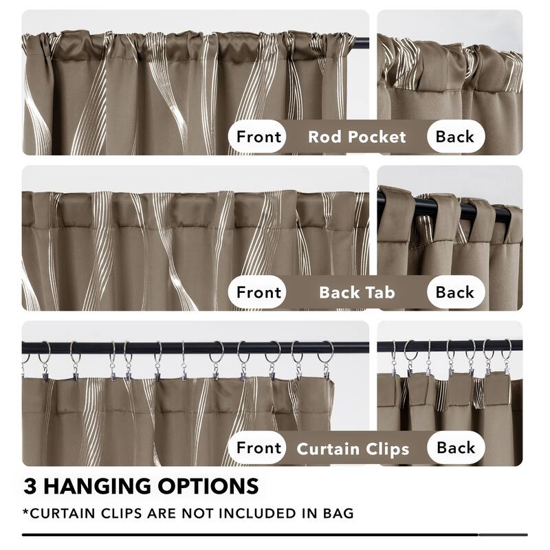 Deconovo Back Tab Rod Pocket Silver Wave Curtains(2 Panel)