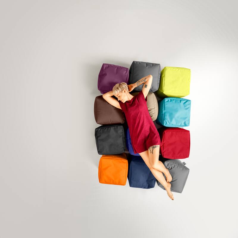 Sitting Point Oxford Fabric Cube Brava Pouf
