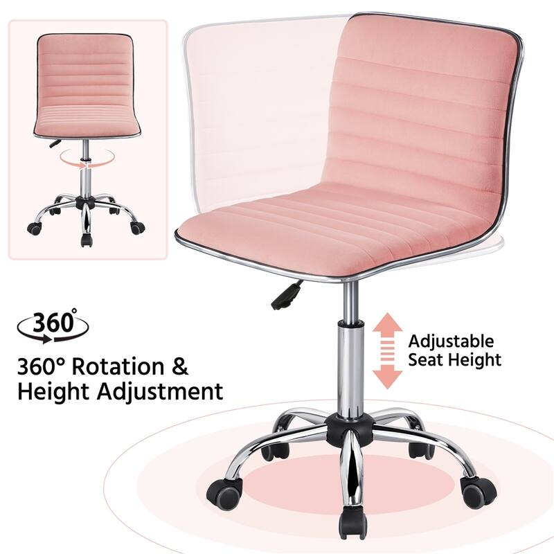 Yaheetech Velvet Low Back Armless Desk Chair Office Chair with Wheels - 19″ L × 19″ W × (31-37)″ H