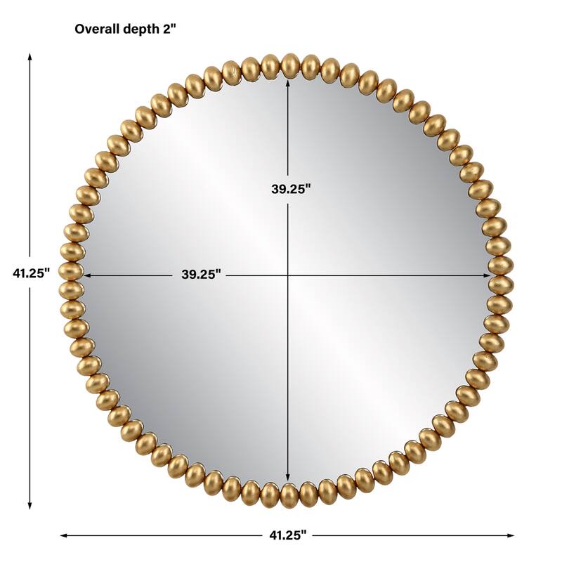 Iron Beaded Round Wall Mirror - 41.25" - Gold