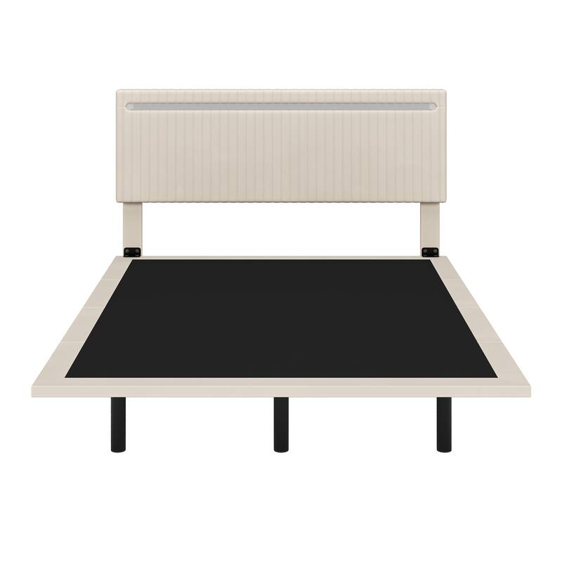 Full Size Upholstered Floating Bed Frame with LED Lights