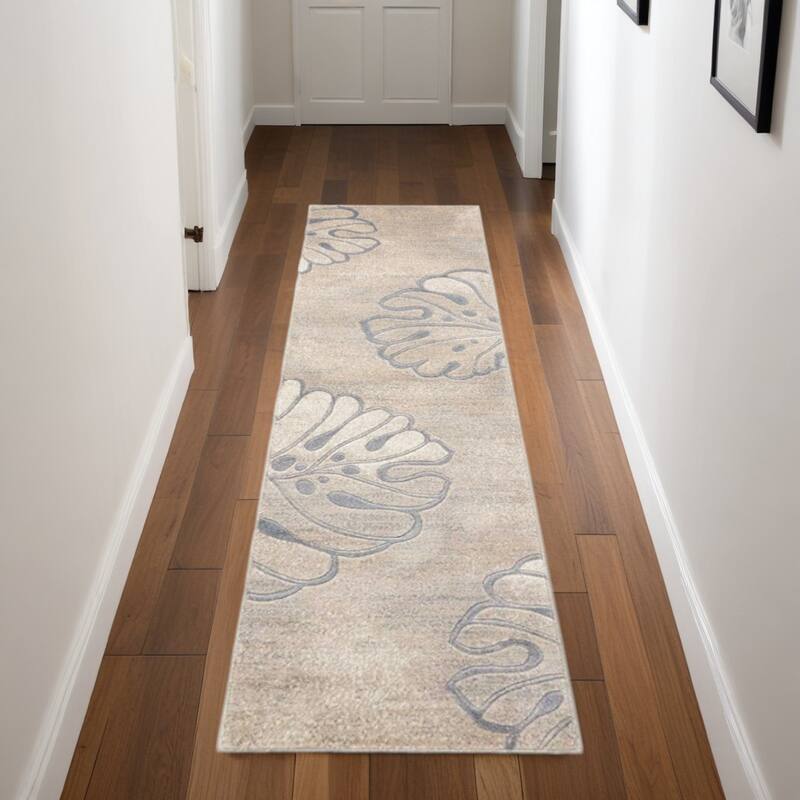 Kazob Power Loomed Abstract Floral Traditional Modern Non Skid Stain Resistant Area Rug By HomeRoots - 90' X '26' X '0.5 - 90' X '26' X '0.5 - Cream/Onyx - Runner