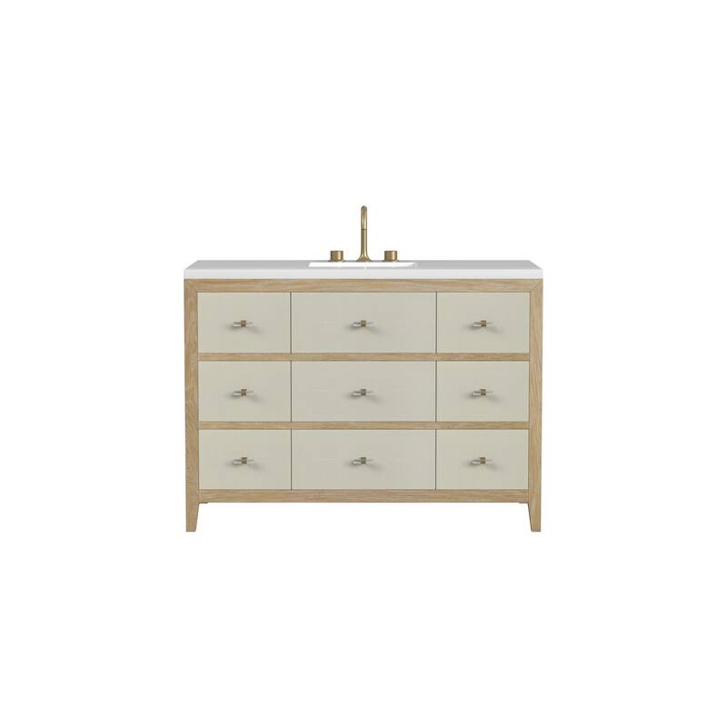 James Martin Vanities Celeste 48" Single Vanity, Sunwashed Oak with Embossed Shagreen - White Zeus