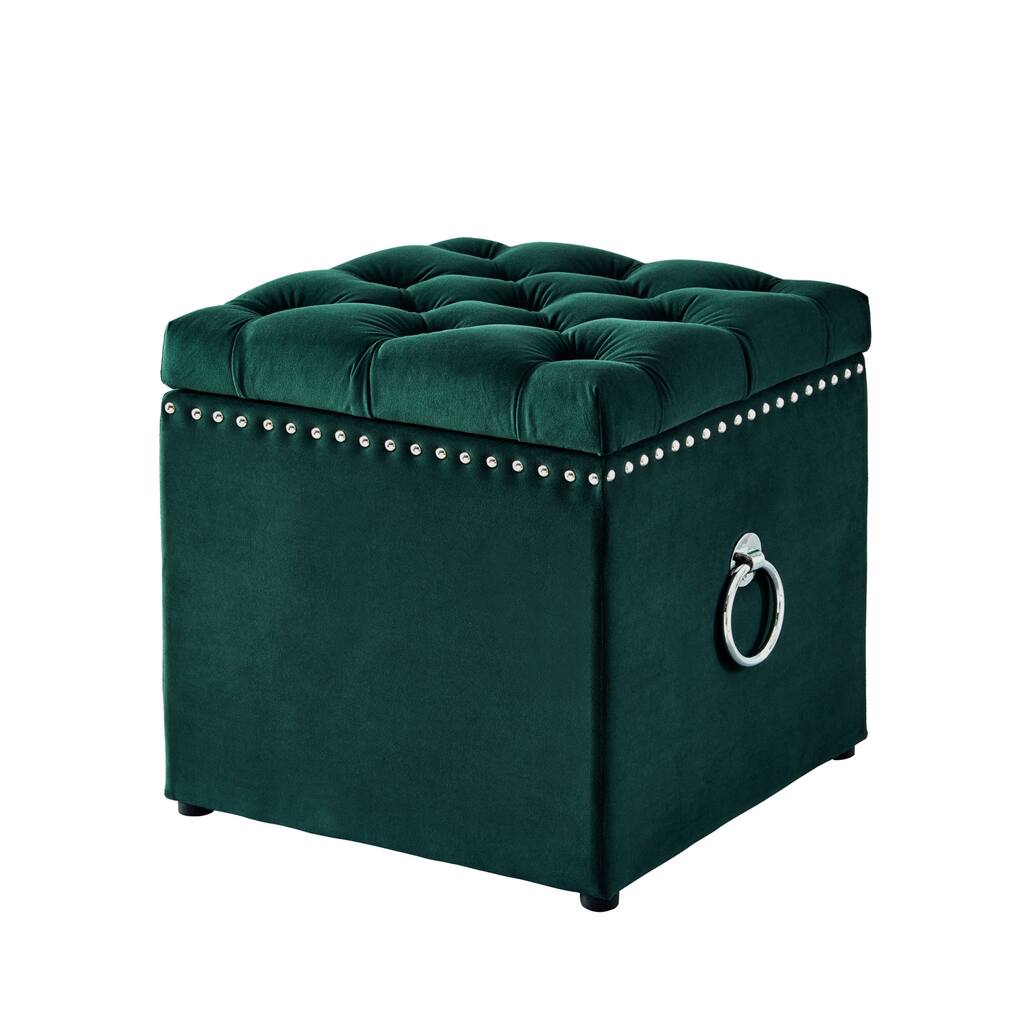 HomeRoots 18" Hunter Green Velvet And Black Tufted Storage