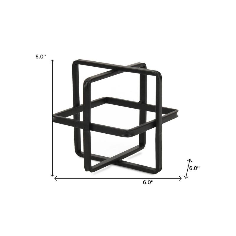 HomeRoots 6" Black Metal Abstract Cube Sculpture - 6" H x 6" W x 6" D