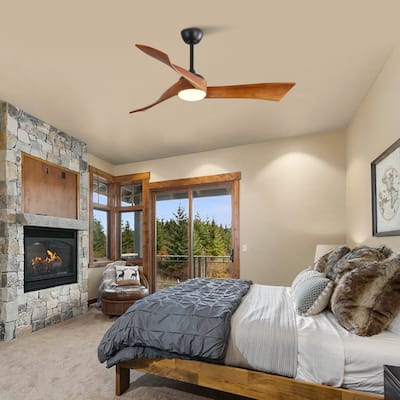 52 Inch Reversible Ceiling Fan Light, 6 Speed Wood Ceiling Fan, Black+Brown