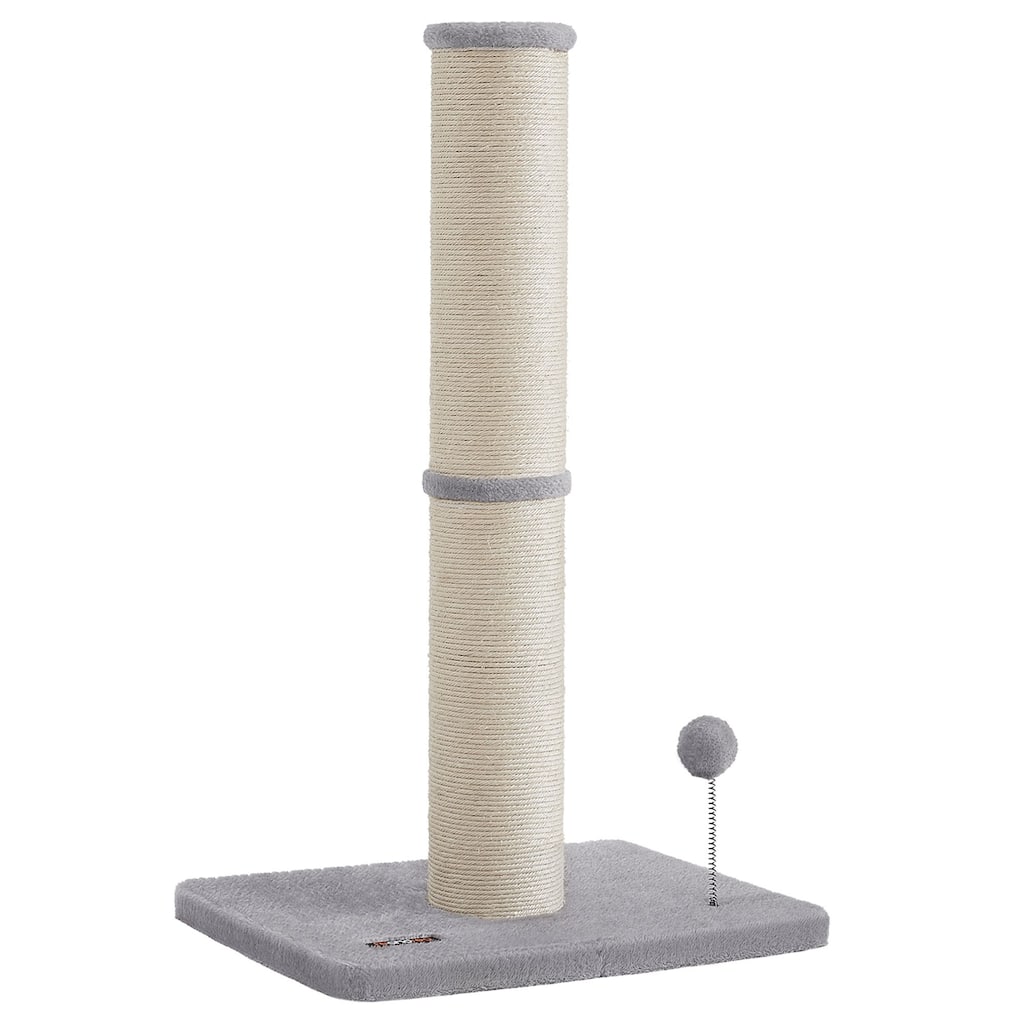 Dove Grey Sisal MDF Plush Cat Scratching Post with Sturdy Base Spring Pompom and Tall Design - 19.7”L x 15.8"W x 33.5"H