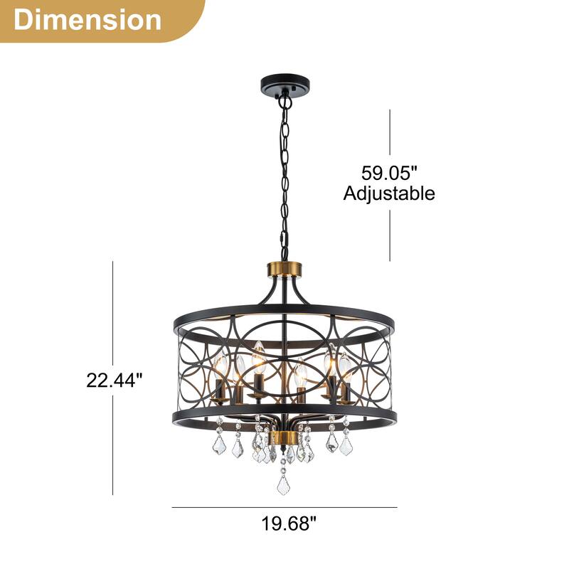 Starsky 6-Light Modern Lantern Drum Chandelier with Crystal Drop - Black