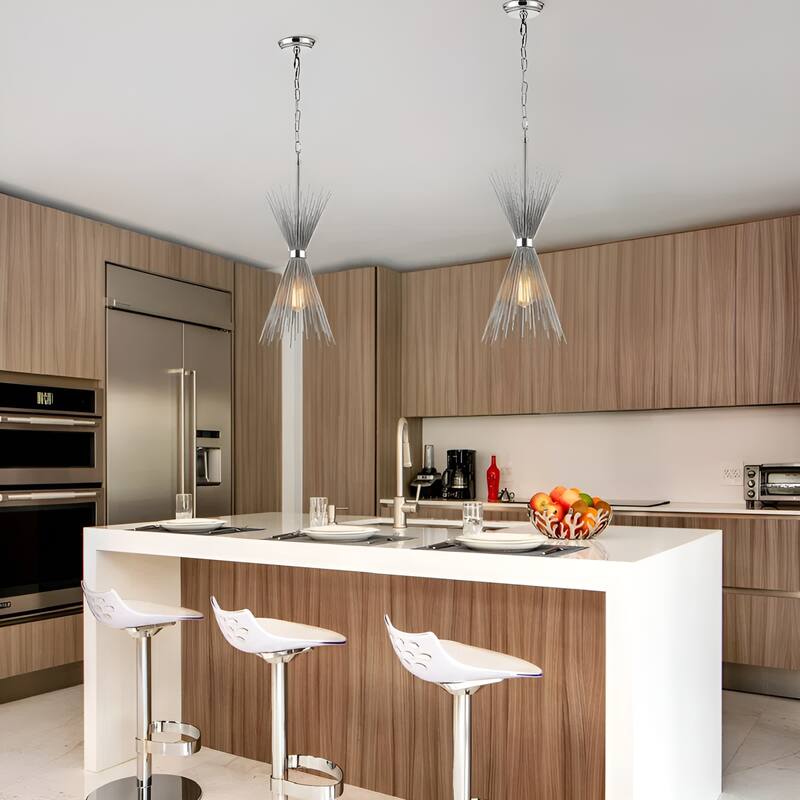 1 Light Sleek Metal Radiating Quills Pendant Lamp Spike Small Chandelier