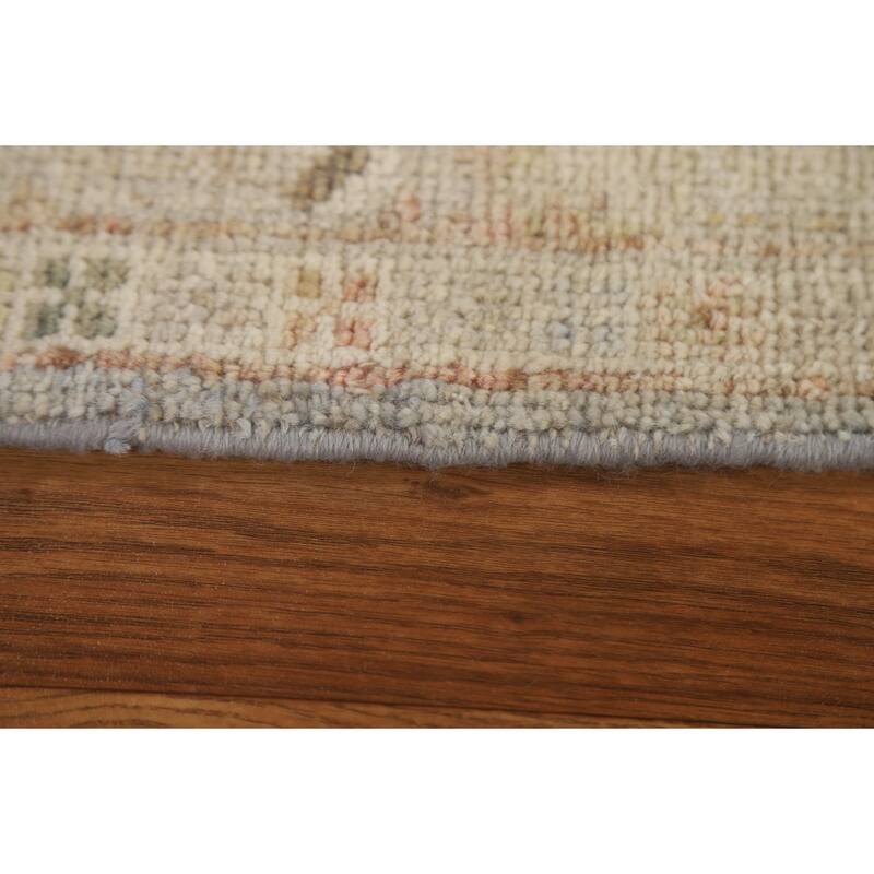 Geometric Oushak Turkish Area Accent Rug Hand-Knotted Wool Carpet - 3'1" x 3'11"