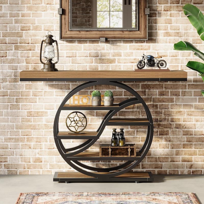 6 Tiers Console Table, 47 Inches Industrial Entryway Table with Metal Frame
