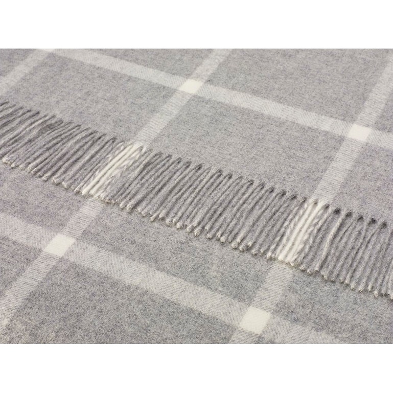 Merino Lambswool Windowpane Gray Throw Blanket
