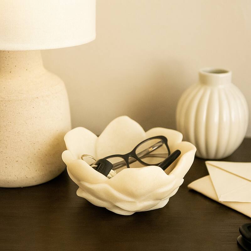 Decorative Resin Lotus Flower Inspired Bowl - 6" - 6.0" - White