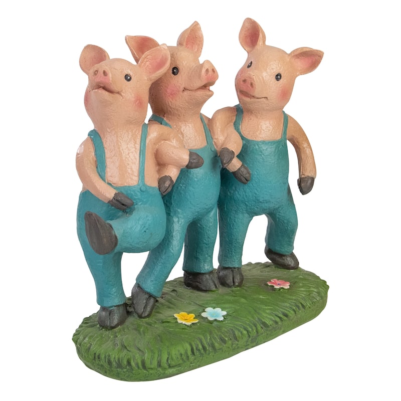 8" Three Pigs Dancing in Blue Overalls Outdoor Garden Statue