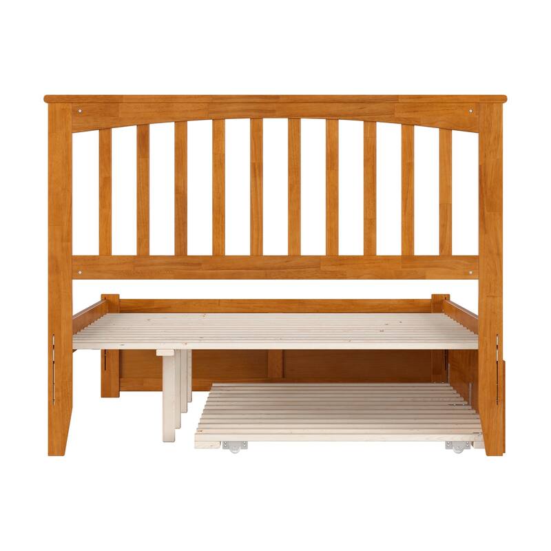 Solid Wood Platform Bed with Trundle - Full Size Bed Frame, Light Toffee Finish