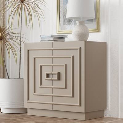 COZAYH Sculptural Modern 2-Door Storage Cabinet, Geometric Rustic Cabinet with Square Pattern, Contemporary Accent Cabinet