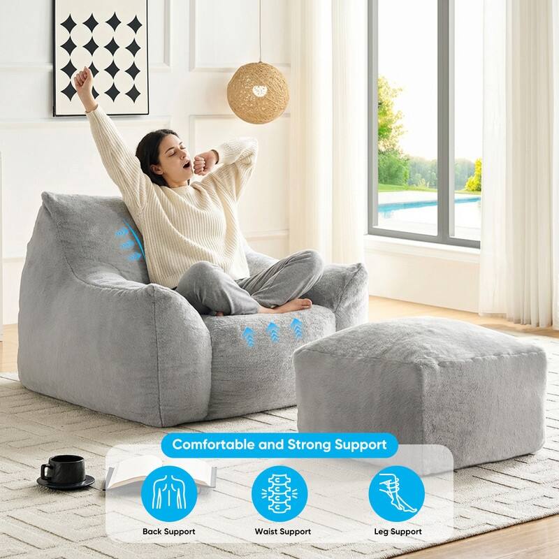 MIxoy Oversized Modern Bean Bag Chair with Ottoman,Lazy Sofa with Armrest
