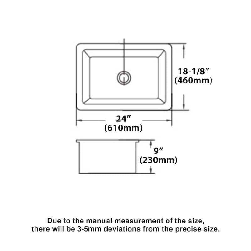 24" Undermount Single Bowl Ceramic Kitchen Sink in White - 24'' x 18'' x 9''