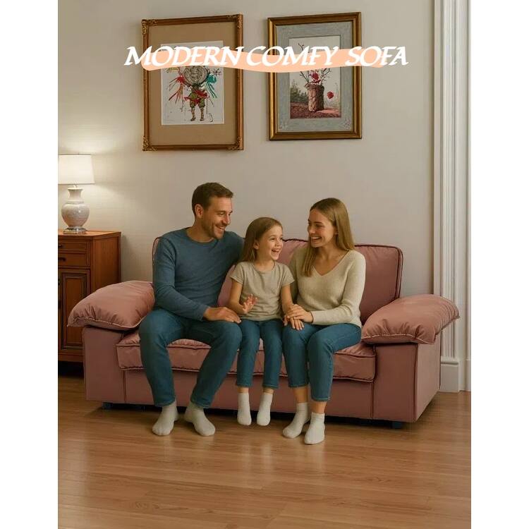 Leather Compact Sofa Couch with Hidden Storage, Minimalist 2-Seater Loveseat Sofa Couch with Pillow Armrests