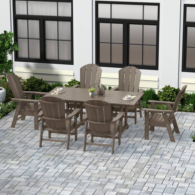 Laguna Hdpe All Weather Outdoor Patio Rectangular Adirondack Dining Chairs With Table (7-Piece Set)