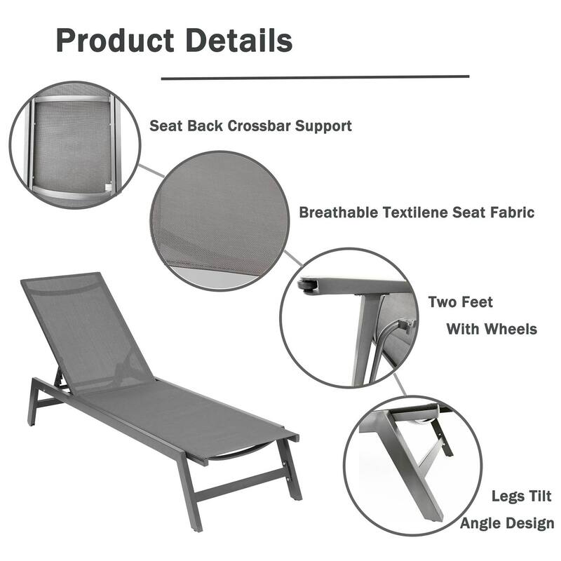 Outdoor Chaise Lounge Chair with Adjustable Aluminum Recliner