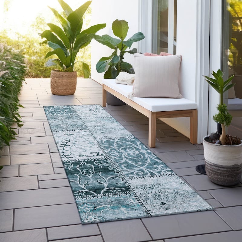 Alfifi Patchwork Weather Resistant Timeless Fusion Round Outdoor Rug