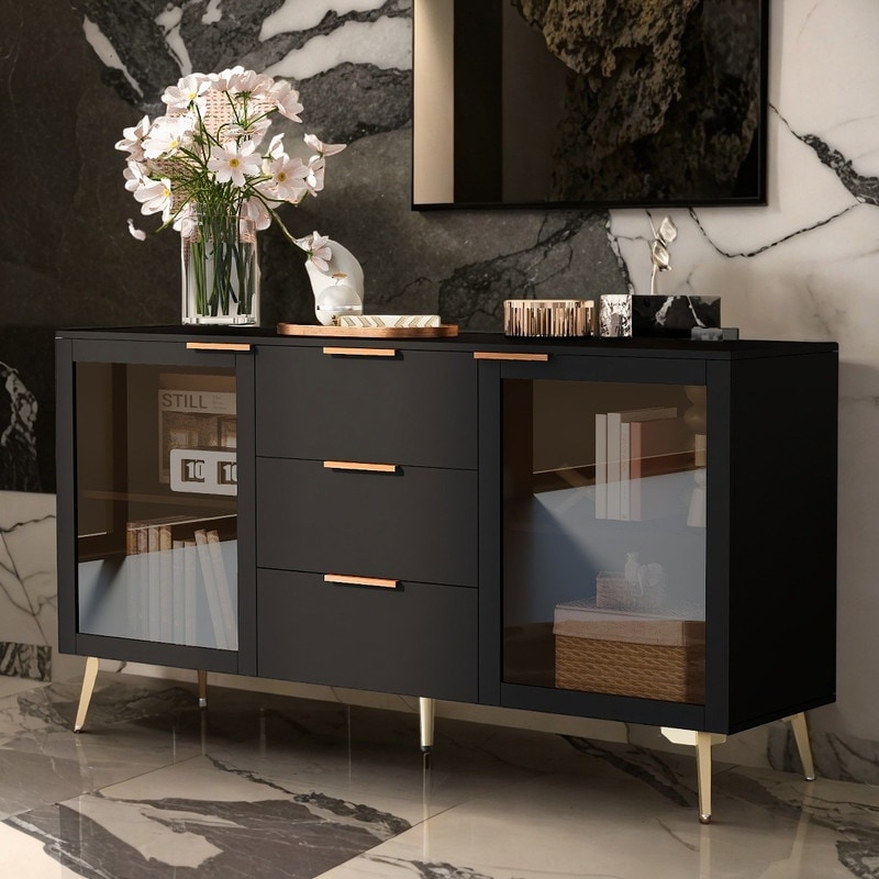 Black glass store sideboard cabinet