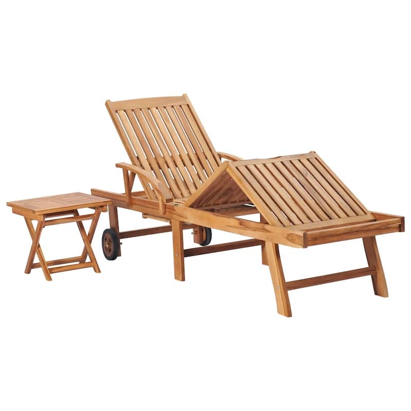 vidaXL Patio Lounge Chair Outdoor Sunbed Sunlounger with Cushion Solid Teak - 76.8" x 23.4" x 13.8"