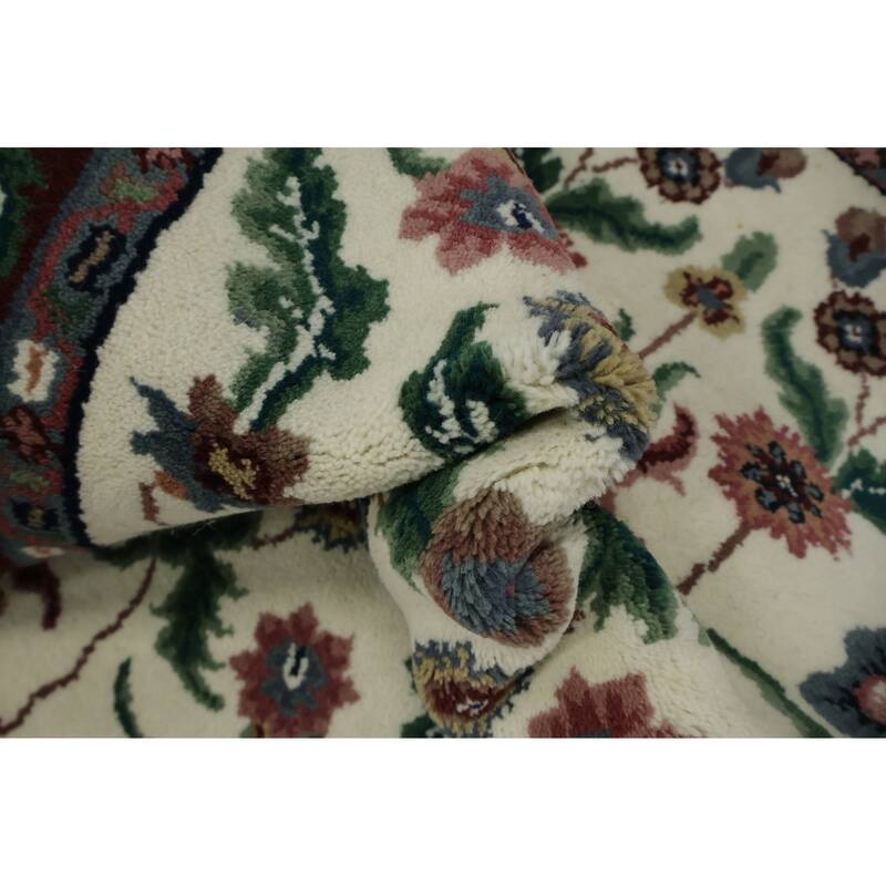 Hand Knotted Oriental 100% Wool Carpet Traditional All-Over Beige & Ivories Kashan Runner Rug - 11' 10'' X 2' 7''