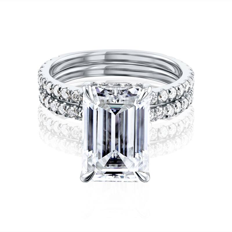 Kobelli Signature Collection 6.38 Carat Moissanite & Diamond 14k Solid Gold Emerald Hidden Halo Near Eternity Evie Bridal Set - 5.5 - White