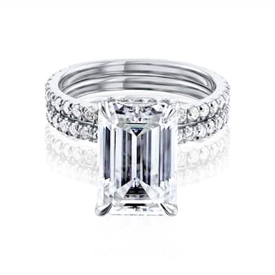 Kobelli Signature Collection 6.38 Carat Moissanite & Diamond 14k Solid Gold Emerald Hidden Halo Near Eternity Evie Bridal Set