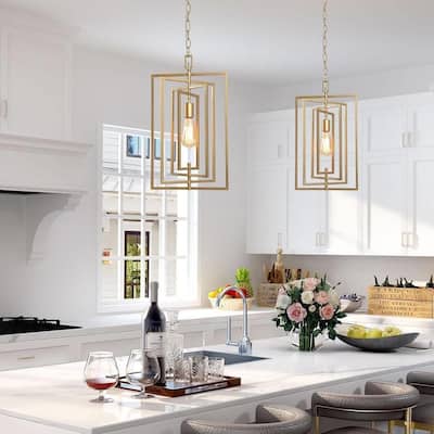 Modern Farmhouse Metal Kitchen Island Pendant 12-inch Gold Black Adjustable Lantern Light