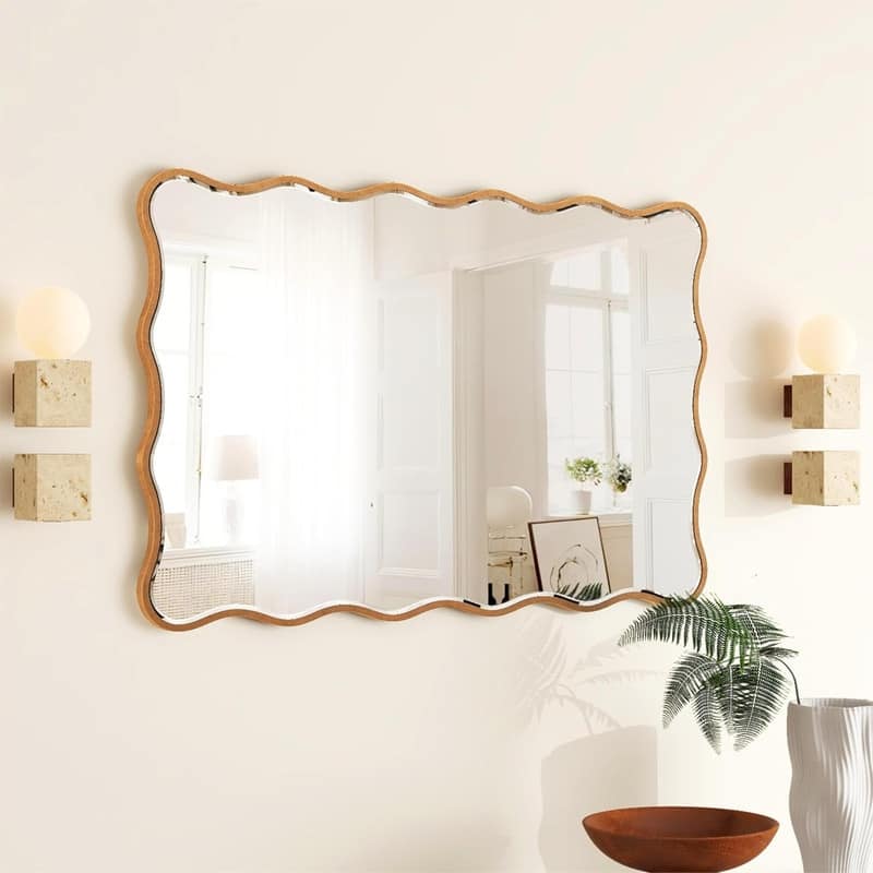 Antique Gold Wall Mirror Rectangle Wave Metal Accent Mirror - 30"×20" - 30"×20" - Antique Gold