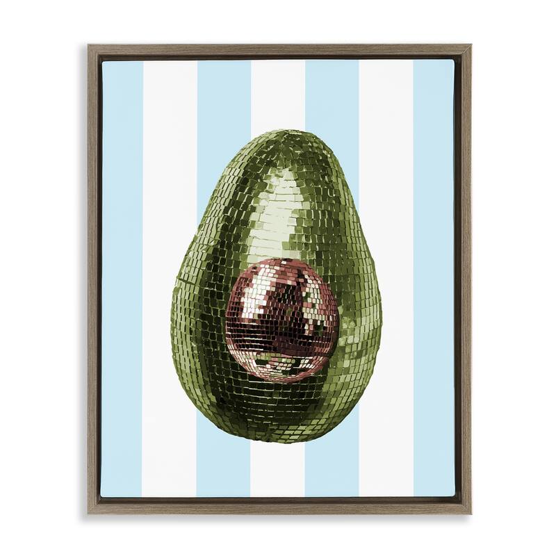 Stupell Disco Avocado on Blue Framed Floater Canvas Wall Art Design By Lil' Rue - 17 x 21 - Brown