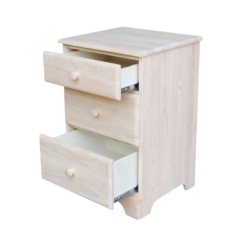 International Concepts Solid Wood 3-Drawer Nightstand, Wide Unfinished Ready to Finish Bedside Chest with Tiered Storage Drawers
