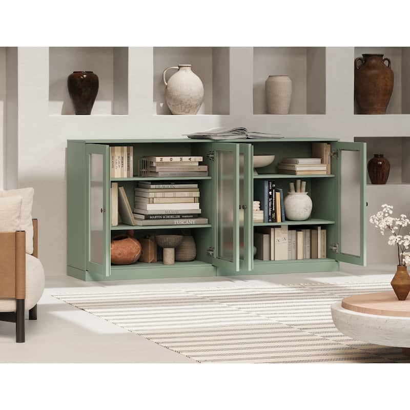 Palace Imports 100% Solid Wood 64" Sideboard with Frosted Glass Doors and Adjustable Shelves