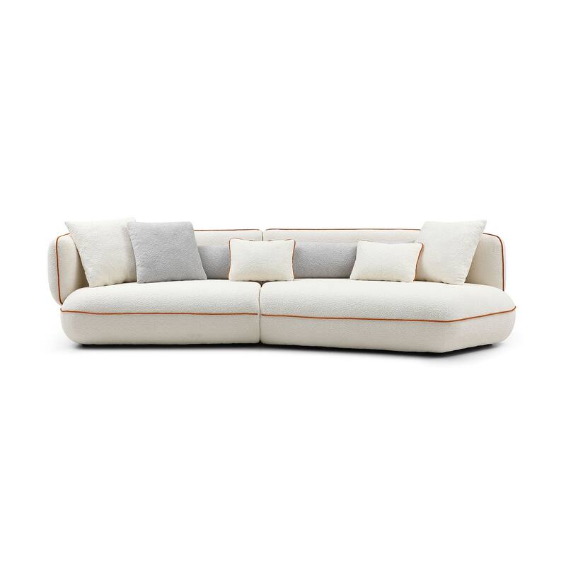 Mid-century Modern Stylish Upholstered Sectional Beige Sofa Curved Sofa for Living Room