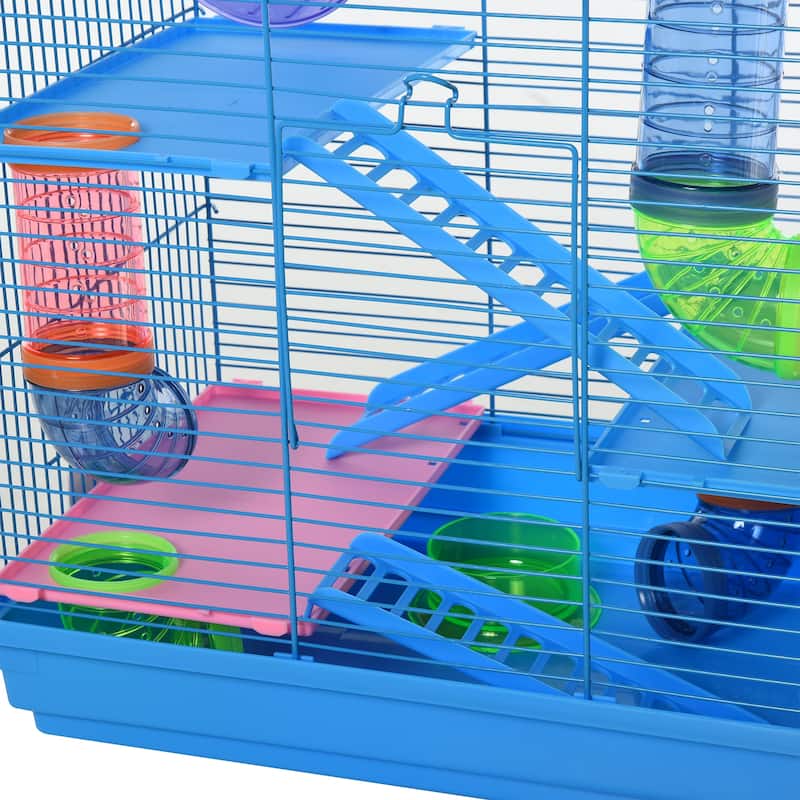 PawHut 5 Tiers Hamster Cage Animal Travel Carrier Habitat with Exercise Wheels Tube Water Bottle Dishes House Ladder - Multi