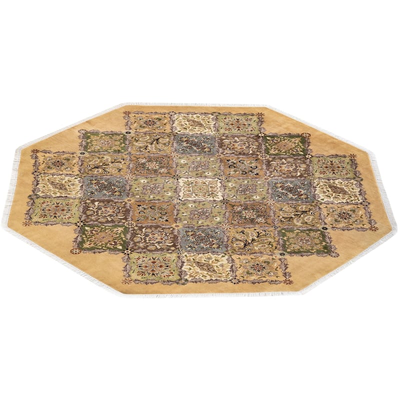 Overton Handknotted Wool Traditional Oriental Yellow Octagon Area Rug - 6' x 9'