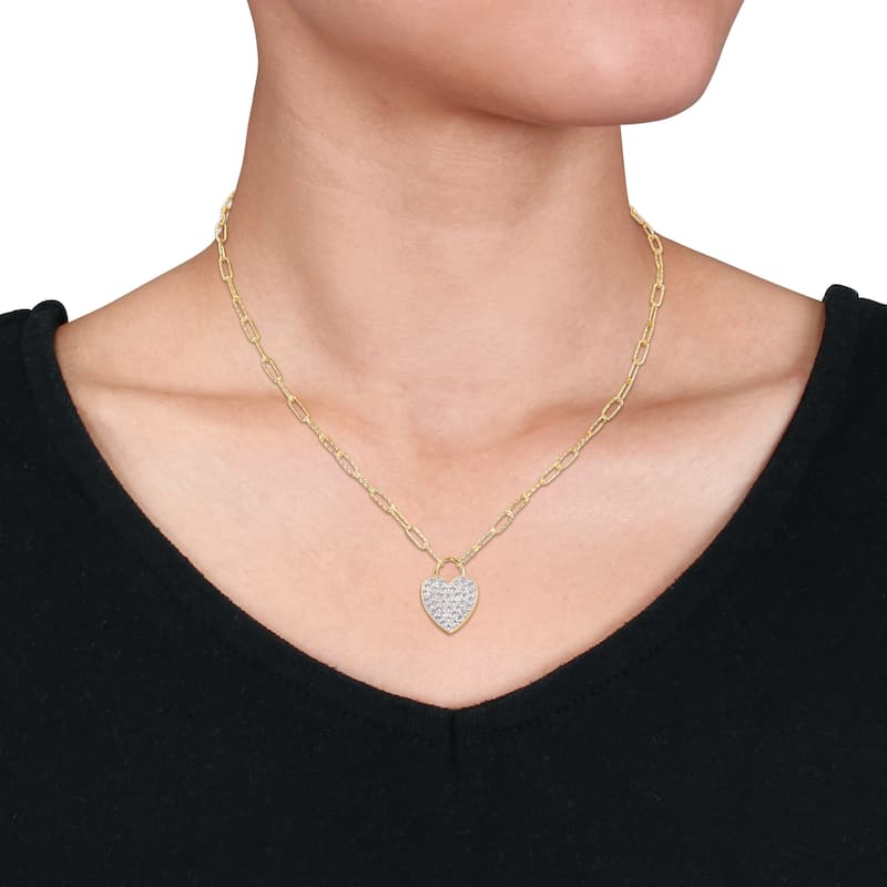 Miadora Created White Sapphire Heart Pendant with Chain in Yellow Plated Sterling Silver