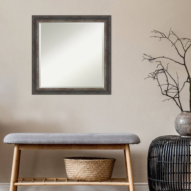 Beveled Bathroom Wall Mirror - Bark Rustic Char Frame