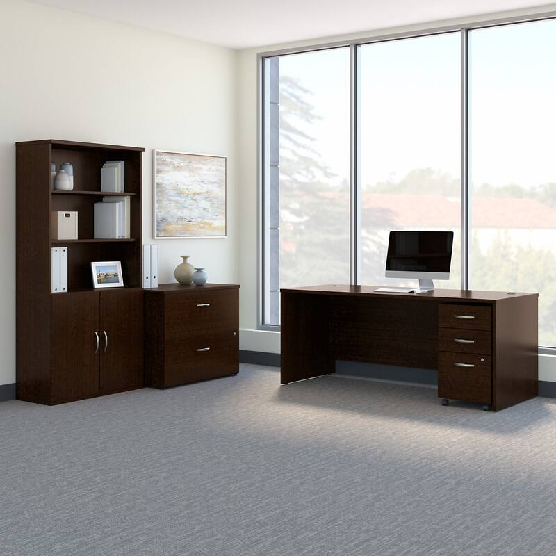 Series C 72W Office Desk with Storage Set by Bush Business Furniture - Mocha Cherry
